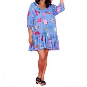 NEW ALDEN ADAIR lydia mini v neck dress in coastal icon